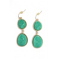 Turquoise Duo Oval Druzy Stone Drop Earrings